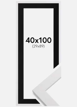 Ramme White Wood 40x100 cm - Passepartout Sort 30x90 cm