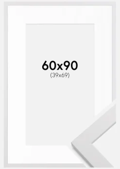 Ramme White Wood 60x90 cm - Passepartout Hvid 40x70 cm