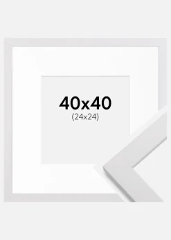 Ramme White Wood 40x40 cm - Passepartout Hvid 25x25 cm