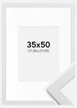 Ramme White Wood 35x50 cm - Passepartout Hvid 9x12 inches
