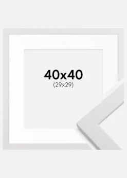 Ramme White Wood 40x40 cm - Passepartout Hvid 30x30 cm