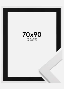 Ramme White Wood 70x90 cm - Passepartout Sort 60x80 cm