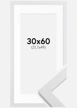 Ramme White Wood 30x60 cm - Passepartout Hvid 22,7x50 cm
