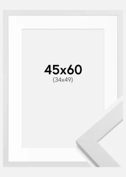 Ramme White Wood 45x60 cm - Passepartout Hvid 35x50 cm