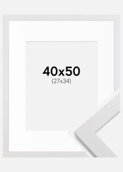 Ramme White Wood 40x50 cm - Passepartout Hvid 28x35 cm