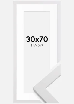 Ramme White Wood 30x70 cm - Passepartout Hvid 20x60 cm