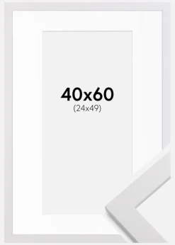 Ramme White Wood 40x60 cm - Passepartout Hvid 25x50 cm