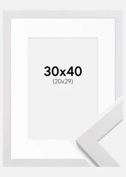 Ramme White Wood 30x40 cm - Passepartout Hvid 21x30 cm
