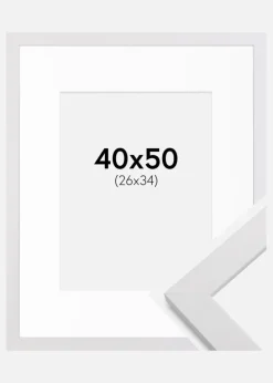 Ramme White Wood 40x50 cm - Passepartout Hvid 27x35 cm