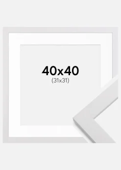 Ramme White Wood 40x40 cm - Passepartout Hvid 32x32 cm