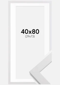 Ramme White Wood 40x80 cm - Passepartout Hvid 30x74 cm