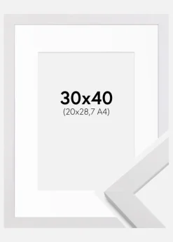 Ramme White Wood 30x40 cm - Passepartout Hvid 21x29,7 cm (A4)