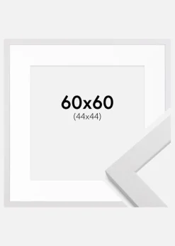 Ramme White Wood 60x60 cm - Passepartout Hvid 45x45 cm