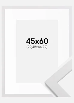 Ramme White Wood 45x60 cm - Passepartout Hvid 12x18 inches