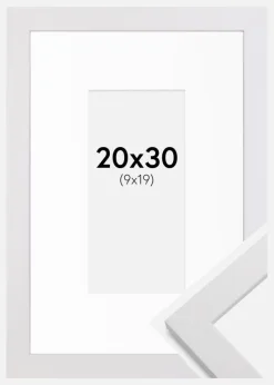 Ramme White Wood 20x30 cm - Passepartout Hvid 10x20 cm