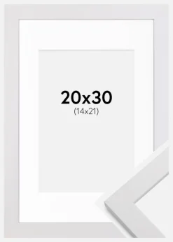 Ramme White Wood 20x30 cm - Passepartout Hvid 15x22 cm