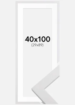 Ramme White Wood 40x100 cm - Passepartout Hvid 30x90 cm