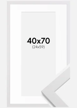 Ramme White Wood 40x70 cm - Passepartout Hvid 25x60 cm