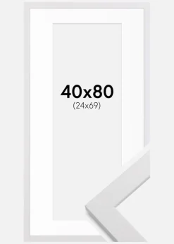 Ramme White Wood 40x80 cm - Passepartout Hvid 25x70 cm