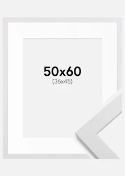 Ramme White Wood 50x60 cm - Passepartout Hvid 37x46 cm
