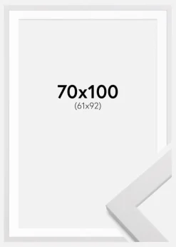 Ramme White Wood 70x100 cm - Passepartout Hvid 62x93 cm