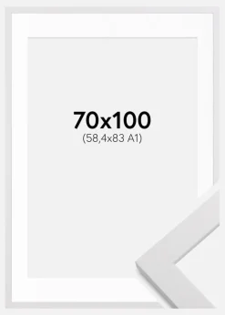 Ramme White Wood 70x100 cm - Passepartout Hvid 59,4x84 cm (A1)