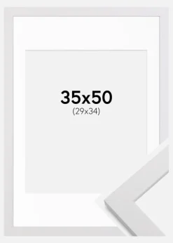 Ramme White Wood 35x50 cm - Passepartout Hvid 30x35 cm