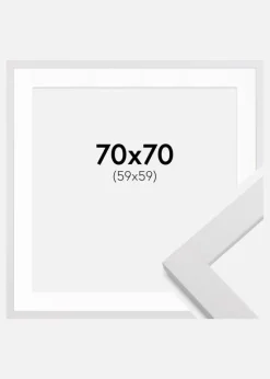 Ramme White Wood 70x70 cm - Passepartout Hvid 60x60 cm