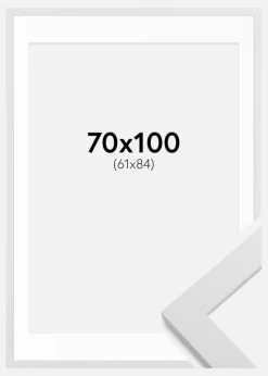 Ramme White Wood 70x100 cm - Passepartout Hvid 62x85 cm