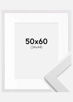Ramme White Wood 50x60 cm - Passepartout Hvid 35x45 cm