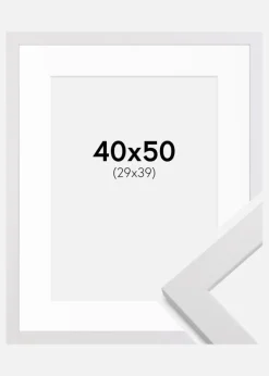 Ramme White Wood 40x50 cm - Passepartout Hvid 30x40 cm