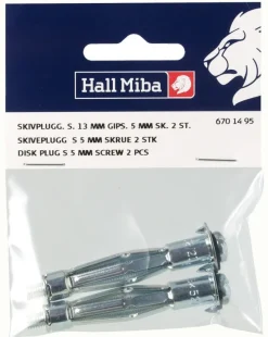 Skrue og plug til gipsvægge 5 mm - 2 pack