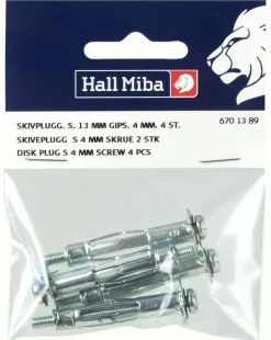 Skrue og plug til gipsvægge 4 mm - 4 pack