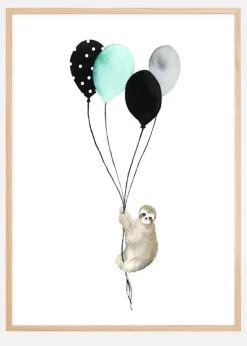 Sloth With Balloons Plakat (21x29.7 cm (A4))