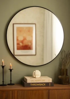 Spejl Madrid Sort 80 cm Ø