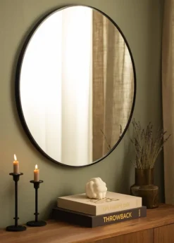 Spejl Madrid Sort 80 cm Ø