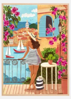 Travel woman in Saint-Tropez Plakat (21x29.7 cm (A4))