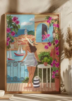 Travel woman in Saint-Tropez Plakat (21x29.7 cm (A4))