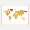 Verdenskart i Gull - Foliert Plakat (30x40 cm)