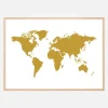 Verdenskort Guld Plakat (30x40 cm)