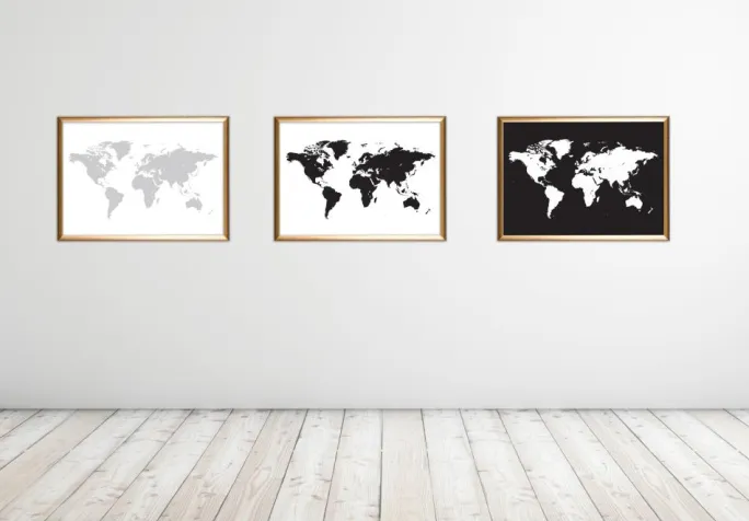 Verdenskort Hvid Med Sort baggrund Plakat (21x29.7 cm (A4))