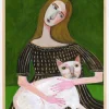 Vintage lady with white cat Plakat (21x29.7 cm (A4))