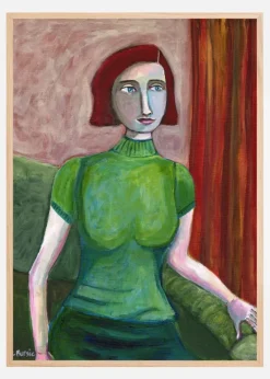 Vintage Red Head in Green Plakat (21x29.7 cm (A4))