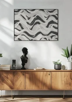 White Black Waves Pattern Square Plakat (21x29.7 cm (A4))