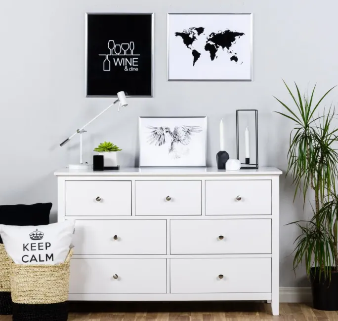 Wine & dine - Sort med Hvidt tryk Plakat (30x40 cm)