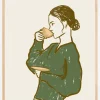Woman Drinking Tea in Green Plakat (21x29.7 cm (A4))