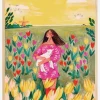 Woman in spring tulip field Plakat (21x29.7 cm (A4))