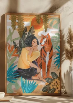 Woman with Tiger Plakat (21x29.7 cm (A4))