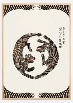 Woodblock Tigers From Yatsuo No Tsubaki (Creative ed.)) Plakat (21x29.7 cm (A4))